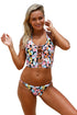 Sexy Floral Lace up Crop Top Bikini Swimsuit